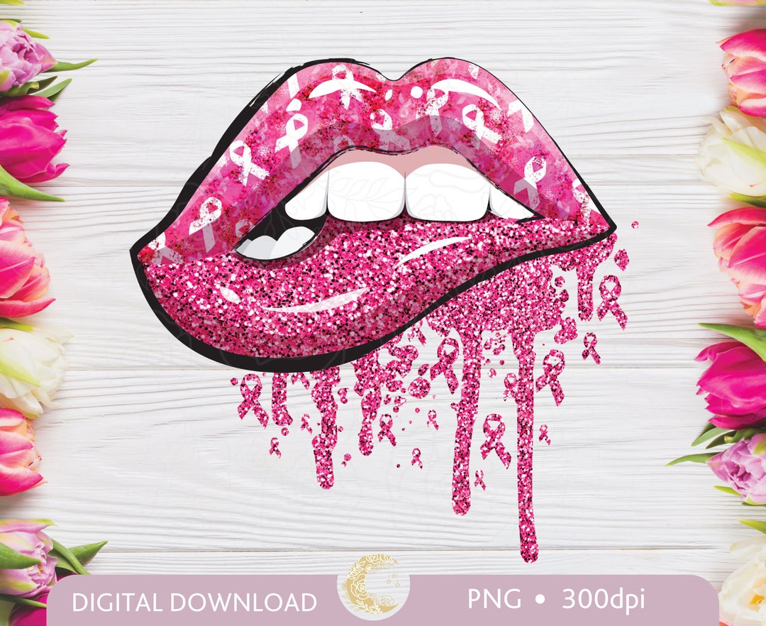 Pink Lips Breast Cancer Awareness PNG: Dripping Glitter Ribbon (digital ...