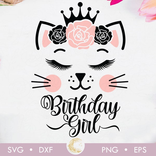 Birthday girl kitty Svg, Cat Princess Birthday girl Svg, Cat birthday party svg, First Baby Birthday svg, Cat face 1st Birthday svg