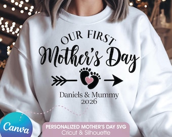 Customized Our First Mother's Day SVG: Matching Mom and Baby Gift, Mommy and Me Design Canva