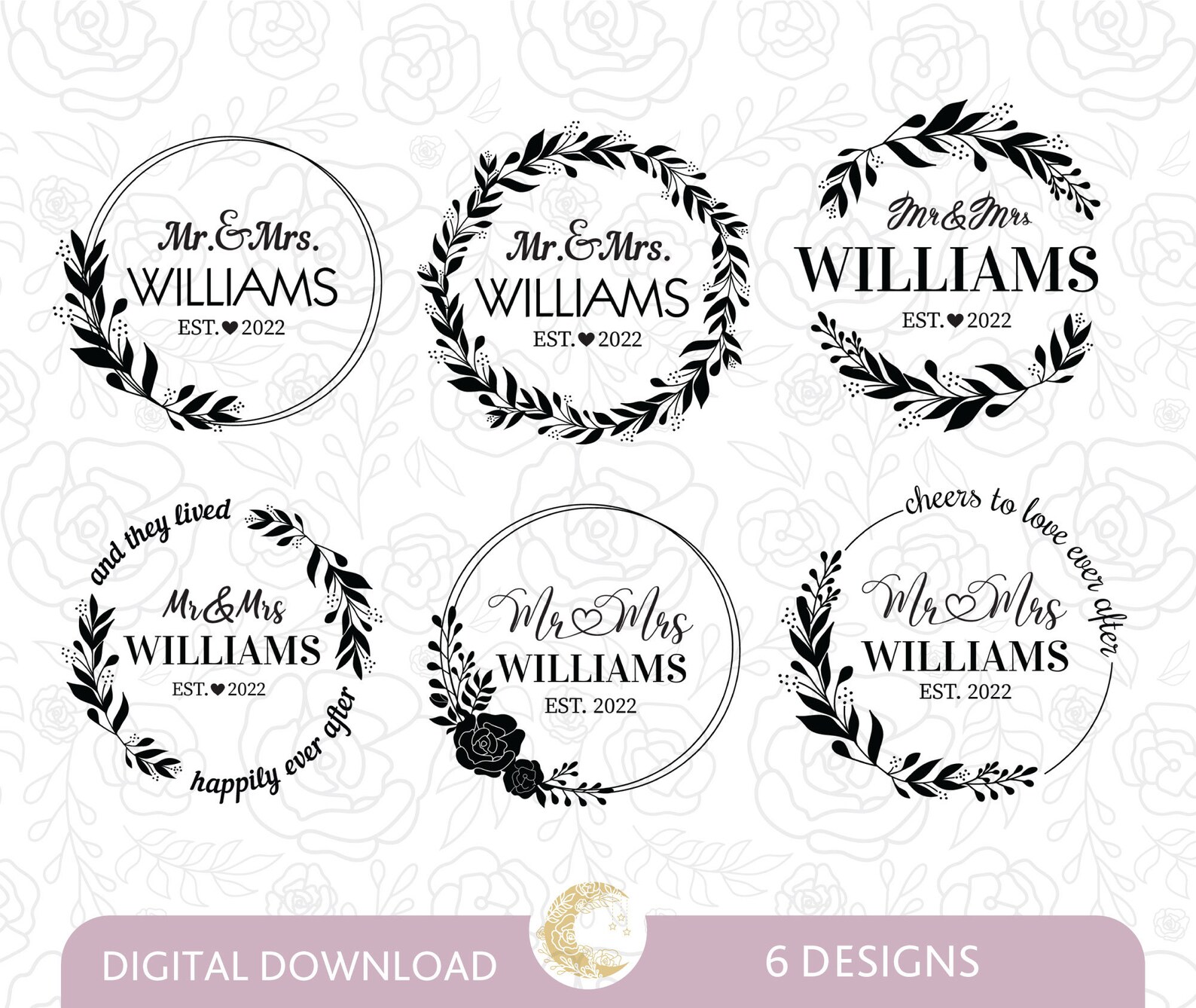 Mr and Mrs Wreath Bundle SVG Mr and Mrs Est 2022 Svg Wedding - Etsy