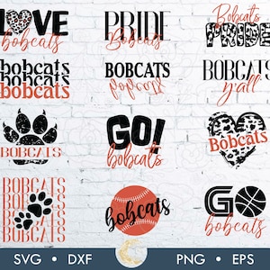 Bobcats Mascot Bundle SVG, Go Bobcats SVG, Bobcats Pride SVG, Bobcats Yall svg, Sport sublimation, Paw Bobcats png, Cut files, Cricut