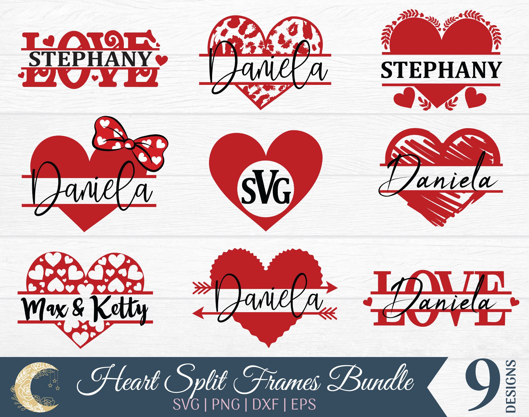 Heart Split Name Frame Bundle SVG Heart Monogram Frame SVG Etsy Canada