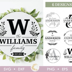 Familie Nachname Runde Vorlage Bundle SVG, Blumenkranz Border Familie svg, Nachname Monogramm Bauernhaus, geschnittene Dateien für Cricut und Silhouette