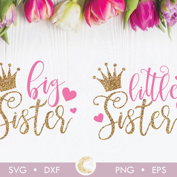 Big Little Sisters princess bundle svg, Big Sister SVG, Little Sister SVG, Matching Sister SVG, Big sis svg, Lil sis svg