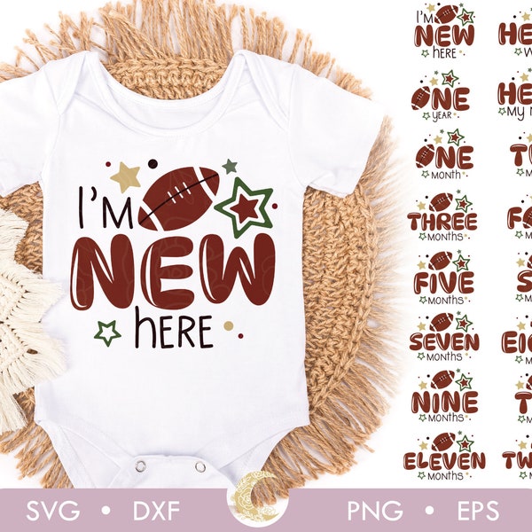 Baby Boy Milestone American Football bundle SVG, Bundle Birth Stats Svg, I'm new here bundle svg, Hello my name is svg, Monthly Milestones