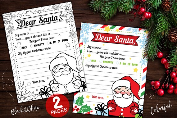 Letter to Santa Printable Coloring Letters to Santa Dear - Etsy