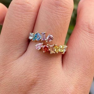 Multi Color Open Cuff Gemstone Ring, Adjustable Ring, Multi Shape Engagement Ring, Eternity Ring For women, Color Stone Ring, 925 Silver
