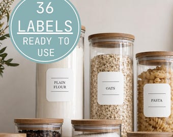 Minimalist Pantry Labels | 36 Pre-Printed Kitchen & Utility Stickers