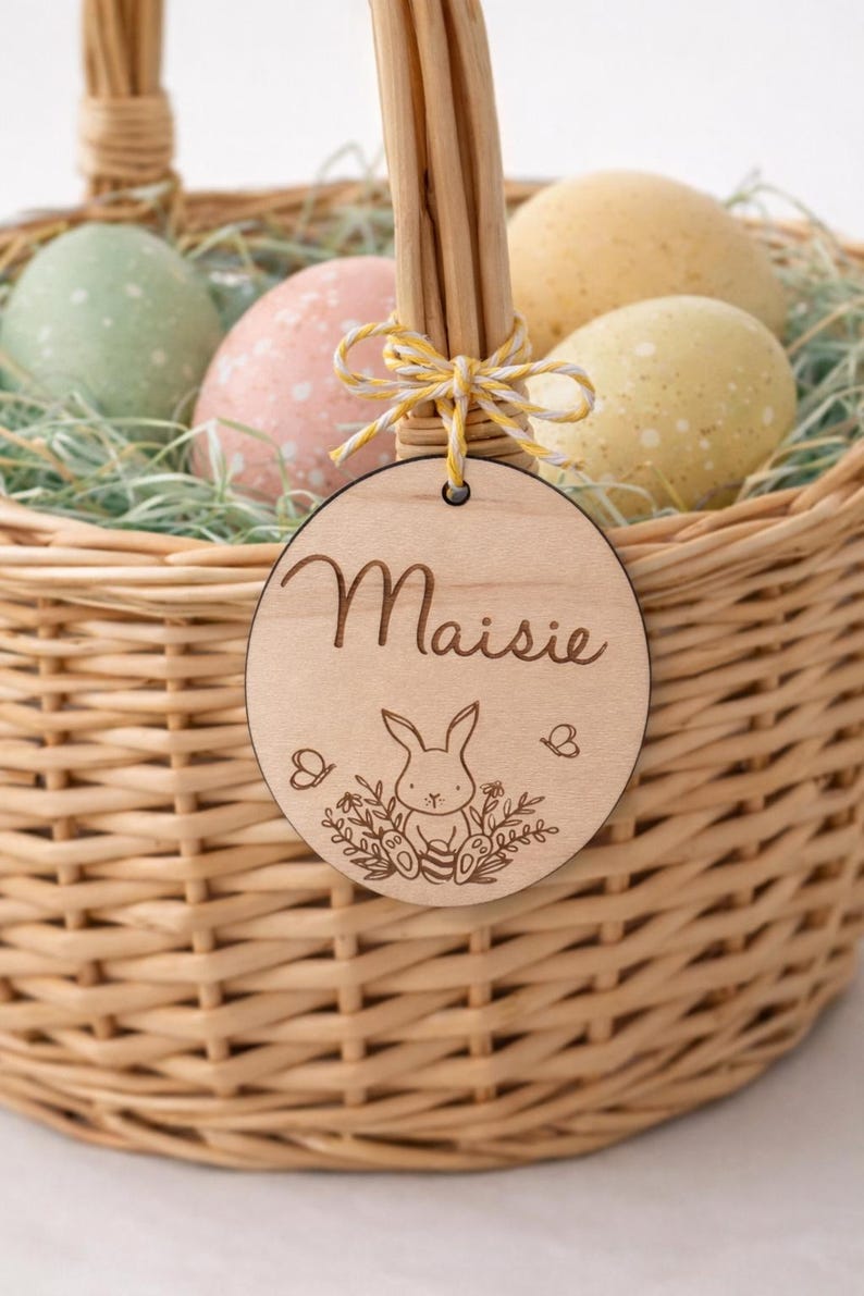 Personalised Wooden Easter Gift Tag: Bunny Design, Reusable Label image 2