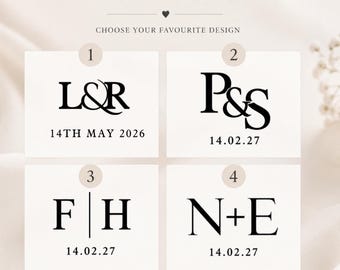 Personalised Wedding Monogram Decal – Custom Initial Vinyl Sticker for Mirrors, Signs