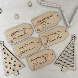Wooden 5 Gift Rule Christmas Tags - Reusable Engraved Labels image 2