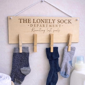 Maple Wood Missing Socks Laundry Sign: Home Decor