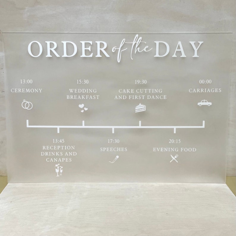 Acrylic Wedding Order of the Day Sign: Personalised Timeline, A3 A2 ...