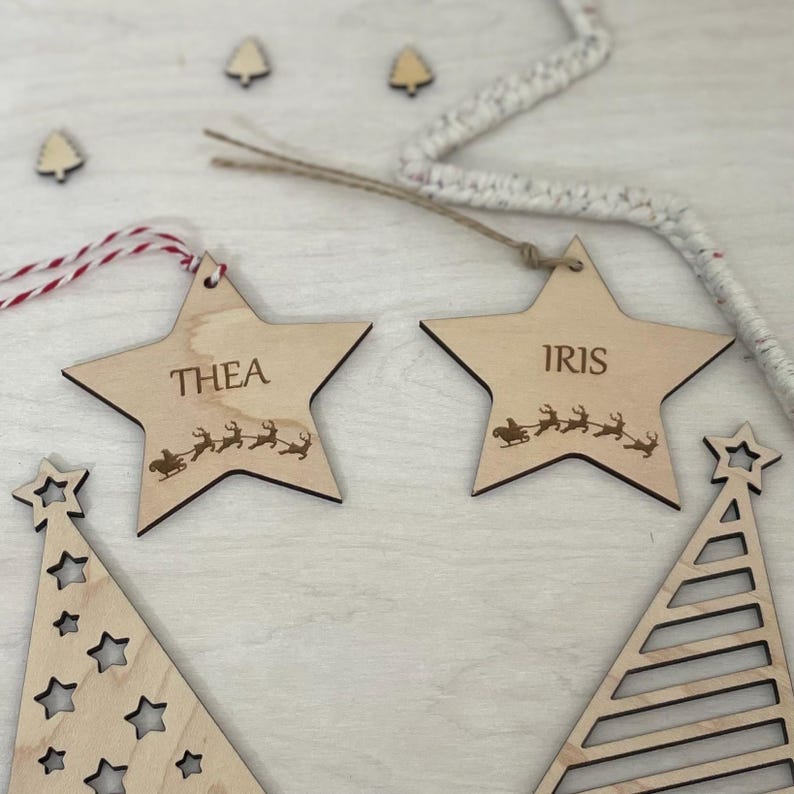 Personalised Wooden Star Christmas Gift Tags, Reusable Name Places image 4