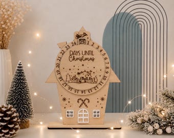 Wooden Christmas Countdown – With Moving Daily Dial - Seasonal Decor