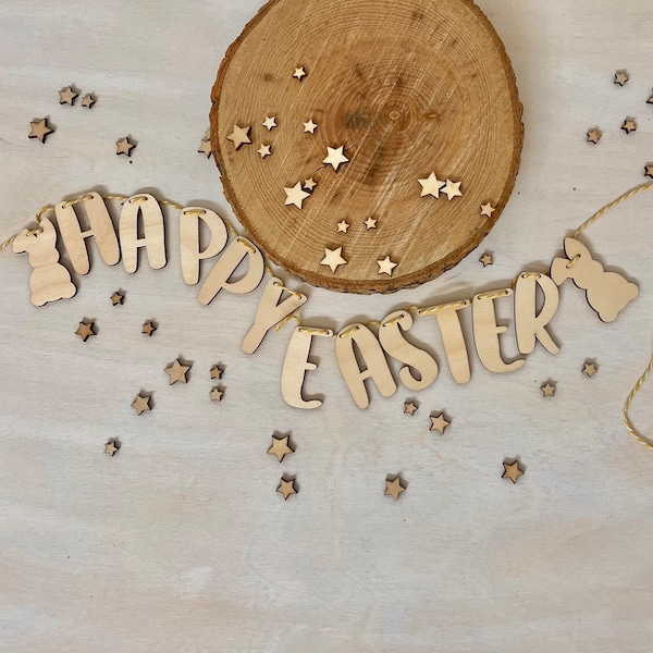 Wooden Easter Bunting / Reusable Bunting /  Wooden Bunting / Happy Easter Decorations