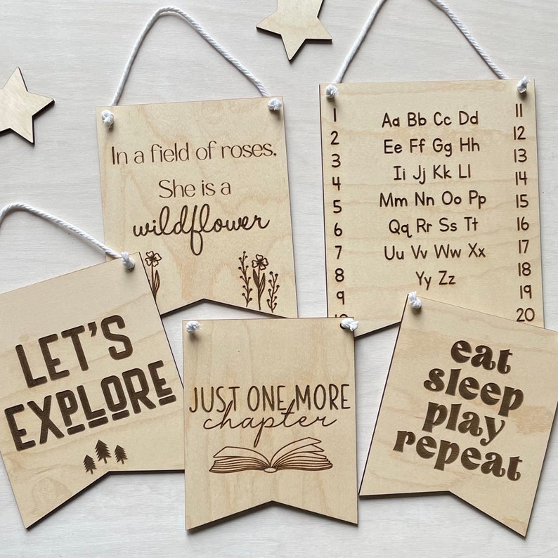 Engraved Maple Wood Nursery Pennant: Eat Sleep Play Repeat - Etsy UK