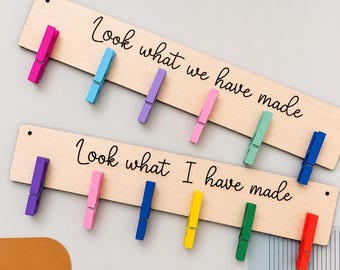 Personalised Children's Artwork Display Hanger | Wooden Art Holder Display Board