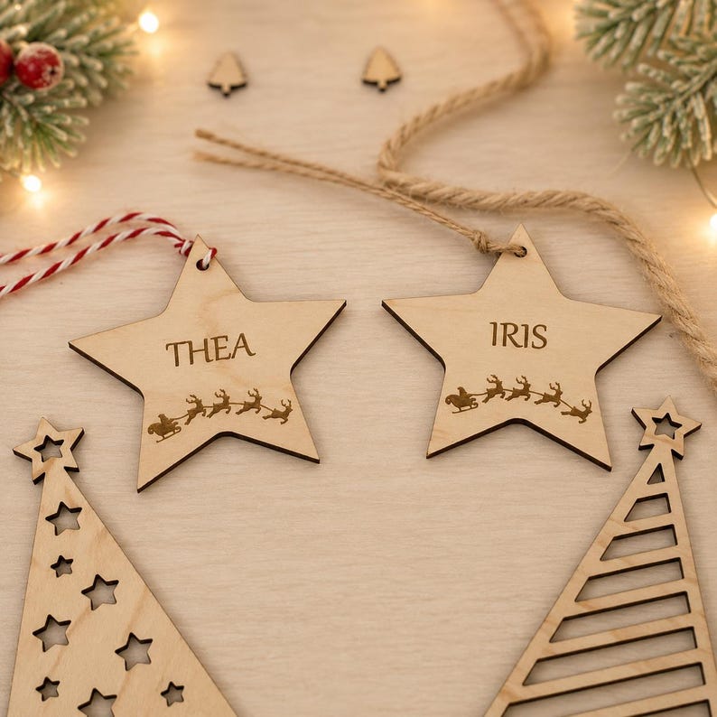 Personalised Wooden Star Christmas Gift Tags, Reusable Name Places image 2