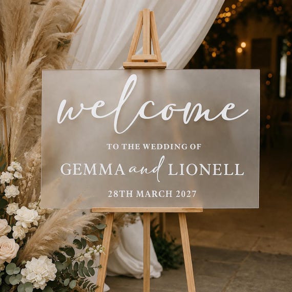 Personalised Modern Wedding Welcome Sign | Frosted Acrylic Entrance Decor (A2 A3)