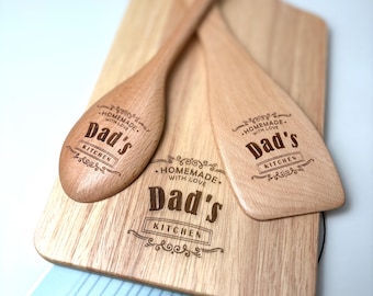 Personalised Wooden Cooking Utensil Set | Engraved Spoon & Board Gift | Custom Kitchen Gift