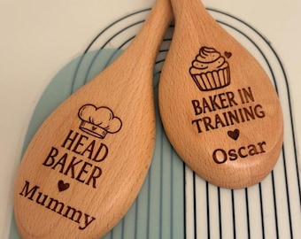 Personalised Family Wooden Baking Spoons | Head Baker, Baker in Training Set