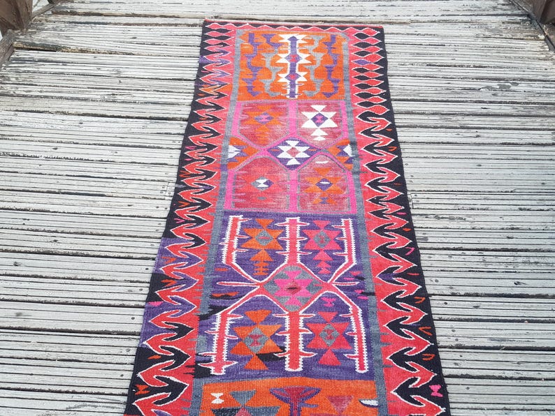 Vintage Rug Turkish Rug Runner Rug Handmade Wool Area Rug for livingroom ( 10.5 x 3 ft) Unique Colorful Turkish Runner Rug Wool Rug 4415 image 8