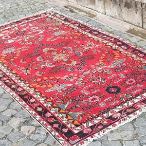 Tappeto vintage Oushak in lana: passatoia tessuta a mano, 7,9 x 4,4 piedi immagine 4