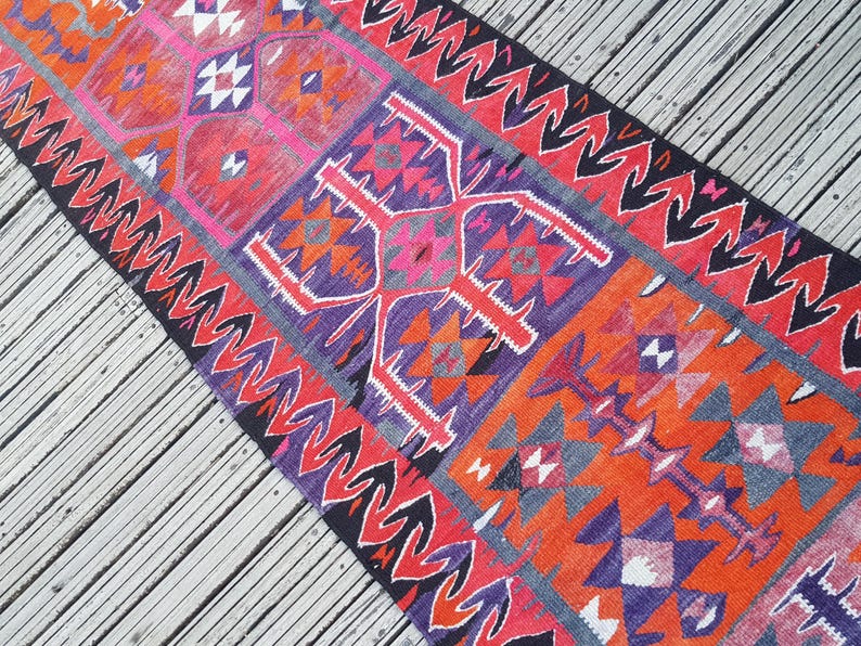 Vintage Rug Turkish Rug Runner Rug Handmade Wool Area Rug for livingroom ( 10.5 x 3 ft) Unique Colorful Turkish Runner Rug Wool Rug 4415 image 18