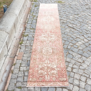 Handmade Persian Rug Runner: Vintage Turkish Oushak Wool Rug (10.3 x 2 ft)