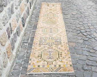 Vintage Wollteppich - Pastell Geometrisches Design 140 x 50 cm Wollteppich Läufer