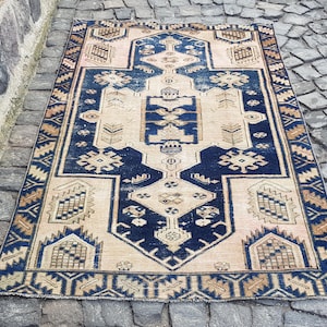 Vintage Persian Rug Turkish Rug - Rug -  6.4 x 3.8 ft- Vintage Rug - Runner Rug - Area Rug - Oushak Rug - Large - Medium Muted Color Rug