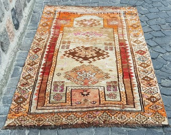 Kurdyjski dywan wełniany, vintage pastelowy, ręcznie tkany wełniany dywan: 6,9 x 4 stopy, orientalny chodnik, vintage turecki dywan plemienny, antyczny dywan podłogowy 4207