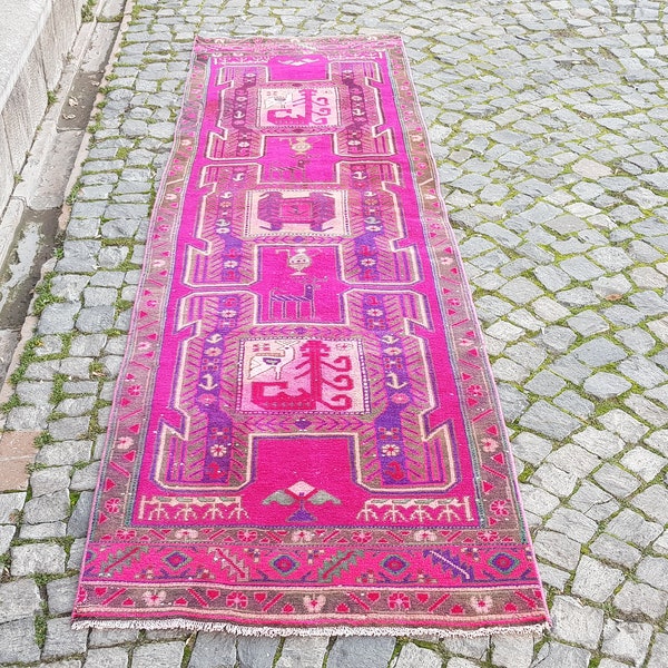 Turkish Rug Turkish Rug - Vintage Colorful  Rug Runner -9.8 x 2.9 ft- Vintage Handwoven Rug Original Old Handmade Wool Turkish Runner Rug