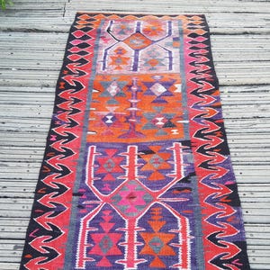 Vintage Rug Turkish Rug Runner Rug Handmade Wool Area Rug for livingroom ( 10.5 x 3 ft) Unique Colorful Turkish Runner Rug Wool Rug 4415 image 15