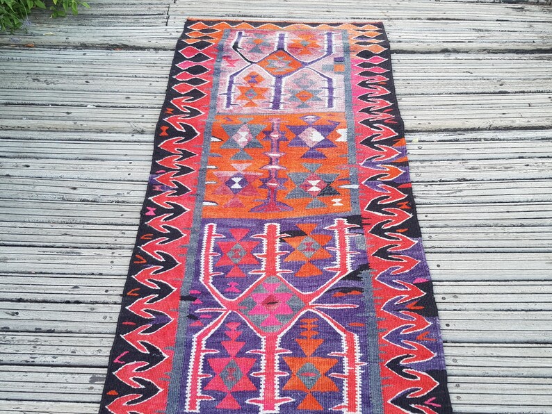 Vintage Rug Turkish Rug Runner Rug Handmade Wool Area Rug for livingroom ( 10.5 x 3 ft) Unique Colorful Turkish Runner Rug Wool Rug 4415 image 15