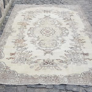 Tapete Vintage - Tapete Vintage Grande - Tapete Oushak - Tapete Feito à Mão - Tapete Decorativo Tapete de Lã - Tapete 9,4 x 5,8 FT Tapete Pastel Cor Vintage Turco