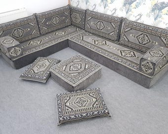 L-Shape Arabic Majlis Floor Sofa , 8" Inc Thick Moroccan Sofa , 20 cm Thick Quality Foam Floor Couch