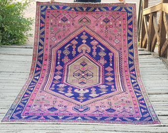 Vintage Rug Handmade Wool Rug Vintage Persianİ Rug Handwoven Wool Rug  Runner Rug Vintage Large (Hand-Knotted, Organic Wool) 7.4 x 4.7 Feet