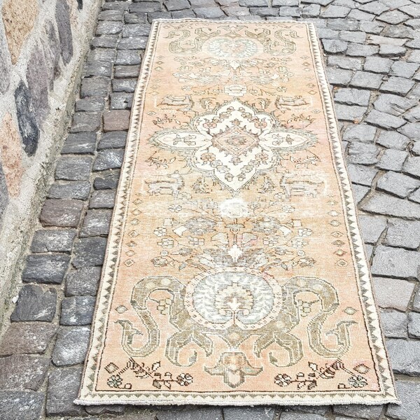 Vintage Turkish Runner Rug: Hand Knotted Wool (7.7 x 2.4 ft)