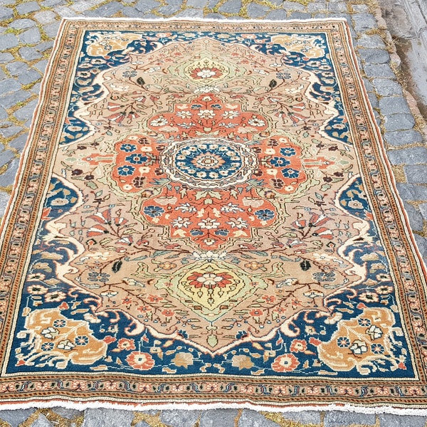 Turkish Rug - Rug , Turkish Rug  vintage runner rug , Vintage rug , stair rug , kitchen floor rug , 5.9 X 3.6 Feet N 1300 Pastel Color