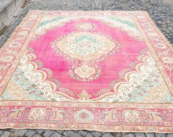 Dywan vintage turecki Oushak Oversize 12,9 x 9,8 stopy do salonu