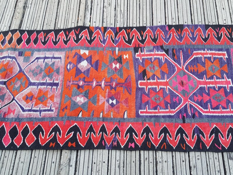 Vintage Rug Turkish Rug Runner Rug Handmade Wool Area Rug for livingroom ( 10.5 x 3 ft) Unique Colorful Turkish Runner Rug Wool Rug 4415 image 12