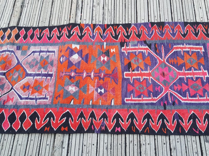 Vintage Rug Turkish Rug Runner Rug Handmade Wool Area Rug for livingroom ( 10.5 x 3 ft) Unique Colorful Turkish Runner Rug Wool Rug 4415 image 4