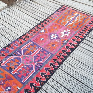 Vintage Rug Turkish Rug Runner Rug Handmade Wool Area Rug for livingroom ( 10.5 x 3 ft) Unique Colorful Turkish Runner Rug Wool Rug 4415 image 10