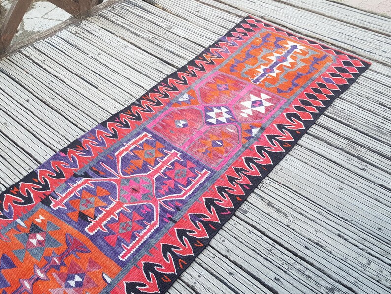 Vintage Rug Turkish Rug Runner Rug Handmade Wool Area Rug for livingroom ( 10.5 x 3 ft) Unique Colorful Turkish Runner Rug Wool Rug 4415 image 10