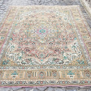 Vintage Persian Wool Rug: Large Oriental Floor Rug (9.8 x 6.6 ft)