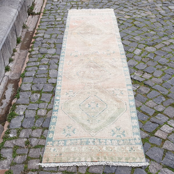 Turkish Rug - Rug - 9 x 2.3 ft - Vintage Rug - Runner Rug - Area Rug - Oushak Rug - Kilim Rug - Large - Medium-Muted Color Rug  NO: N 935