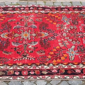 Tappeto vintage Oushak in lana: passatoia tessuta a mano, 7,9 x 4,4 piedi immagine 3