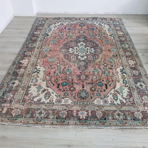 Large Vintage Persian Rug (9.7 x 6.4 ft): Hand-Knotted Wool Anatolian Rug